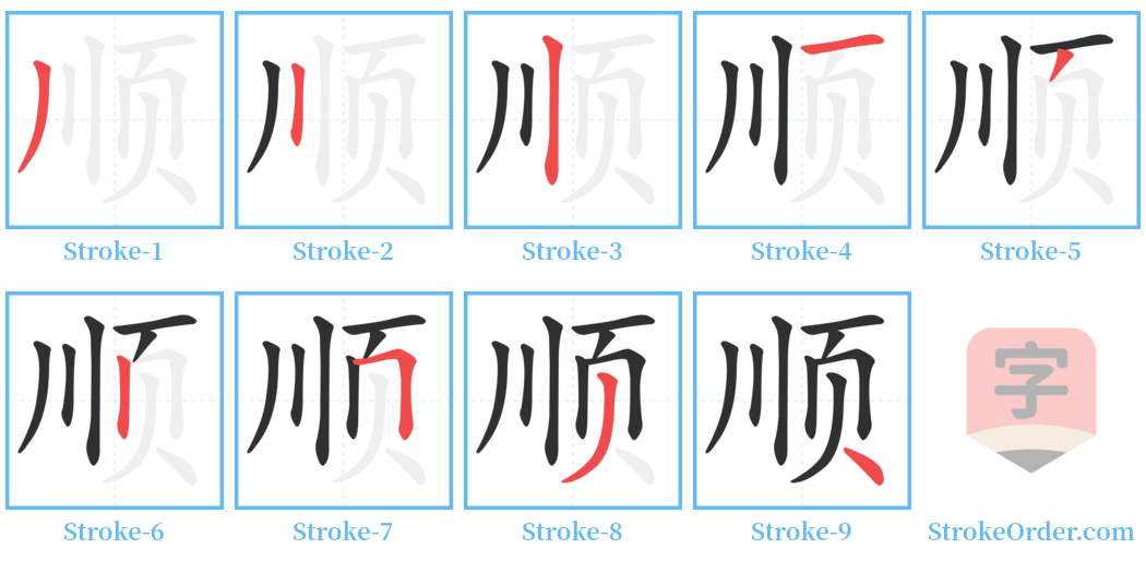 顺 Stroke Order Diagrams