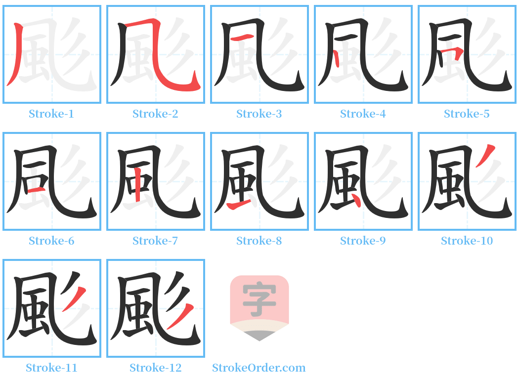 颩 Stroke Order Diagrams