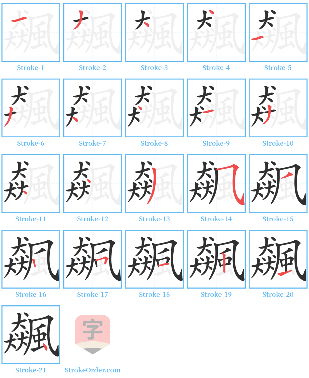 飆 Stroke Order Diagrams