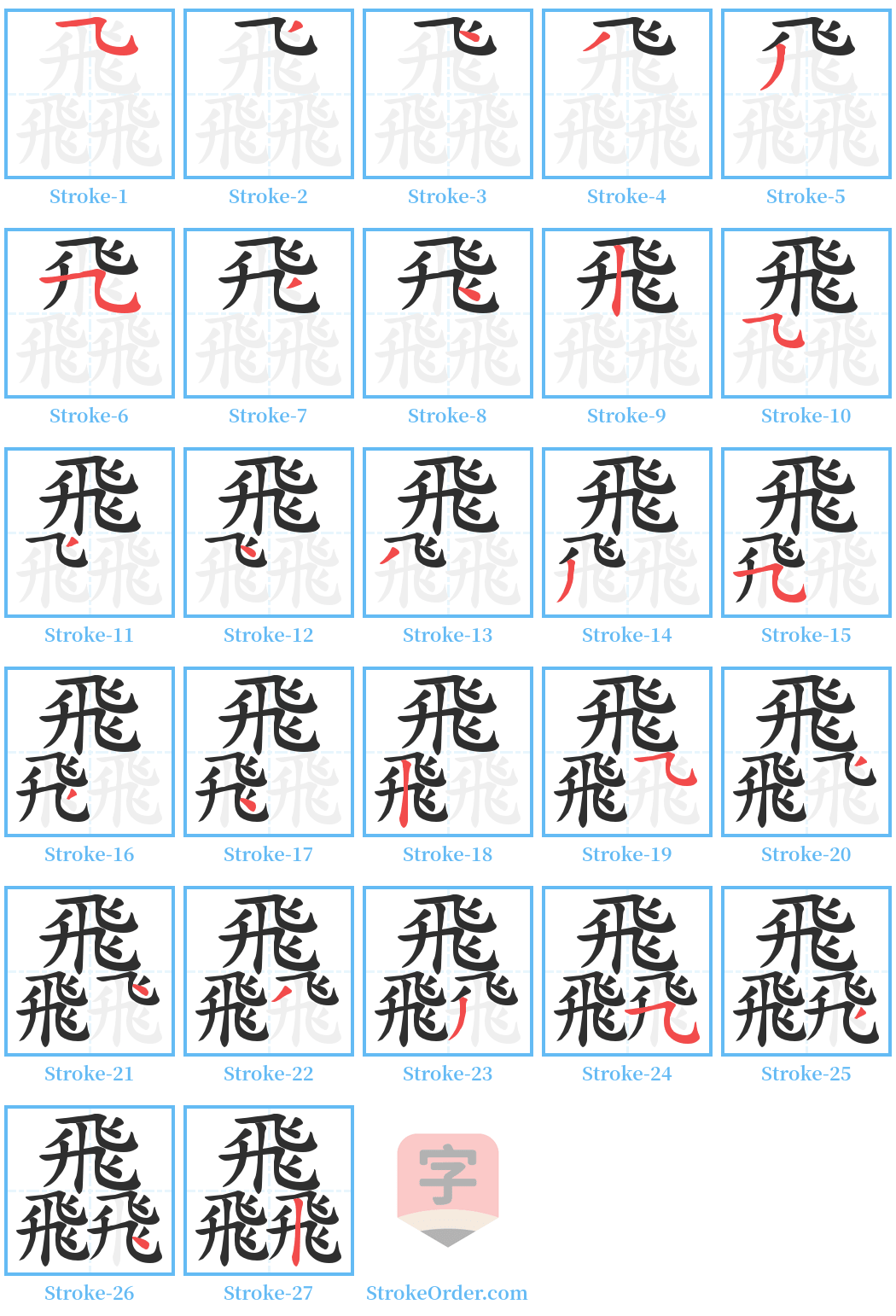 飝 Stroke Order Diagrams