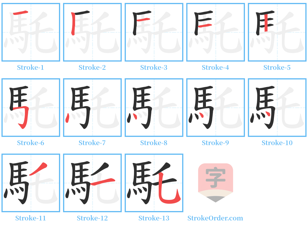 馲 Stroke Order Diagrams