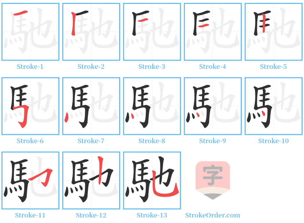 馳 Stroke Order Diagrams