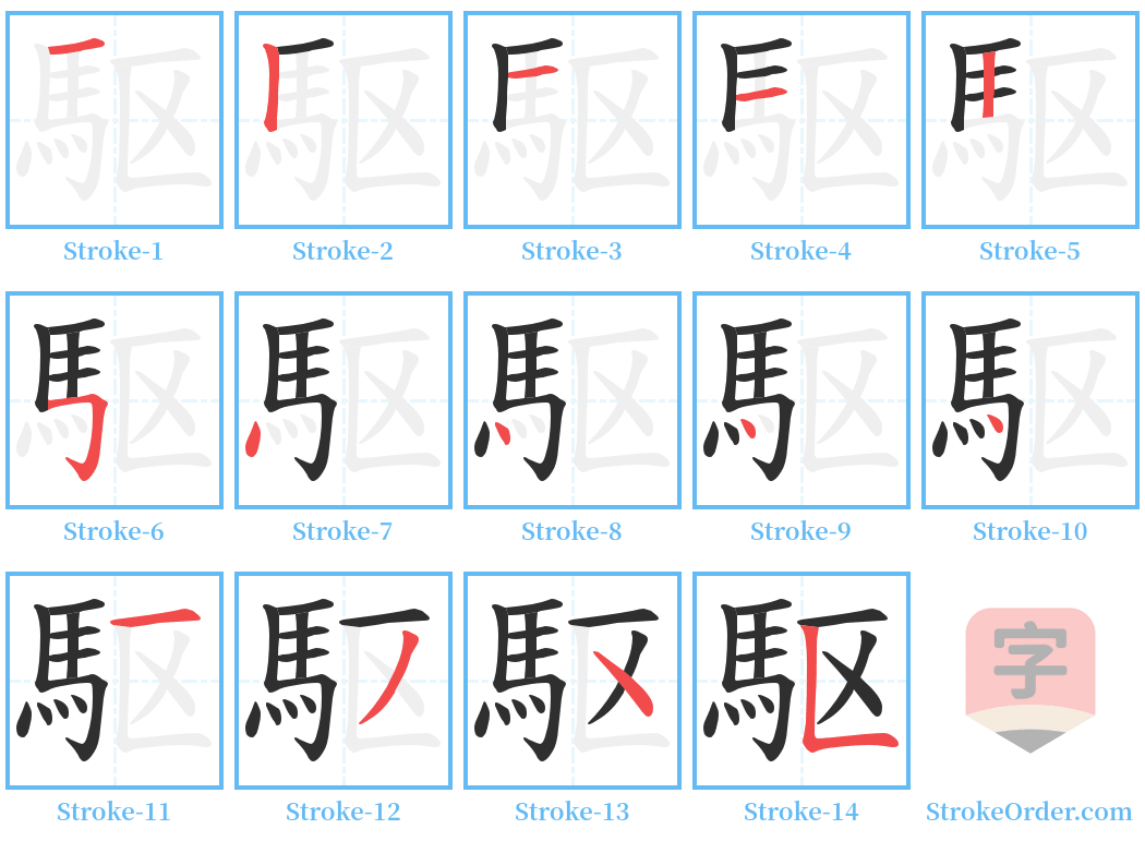 駆 Stroke Order Diagrams