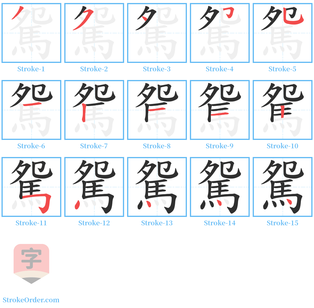 駌 Stroke Order Diagrams