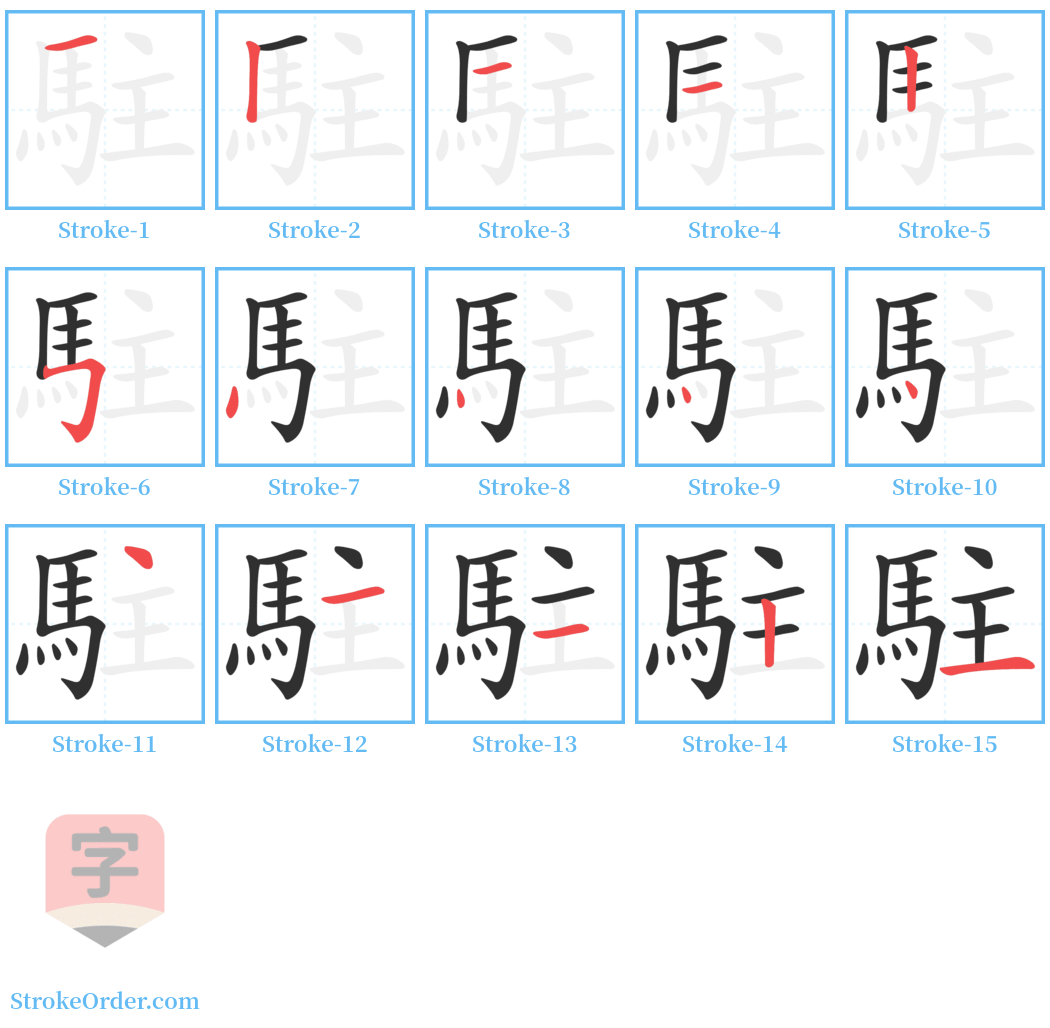 駐 Stroke Order Diagrams