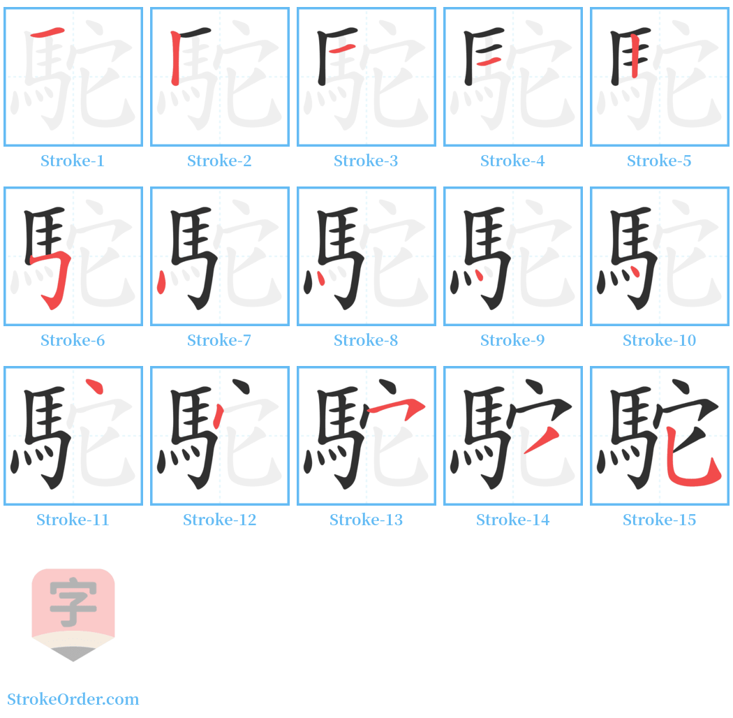 駝 Stroke Order Diagrams