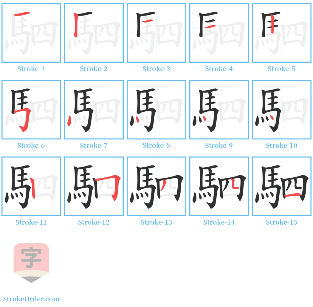 駟 Stroke Order Diagrams