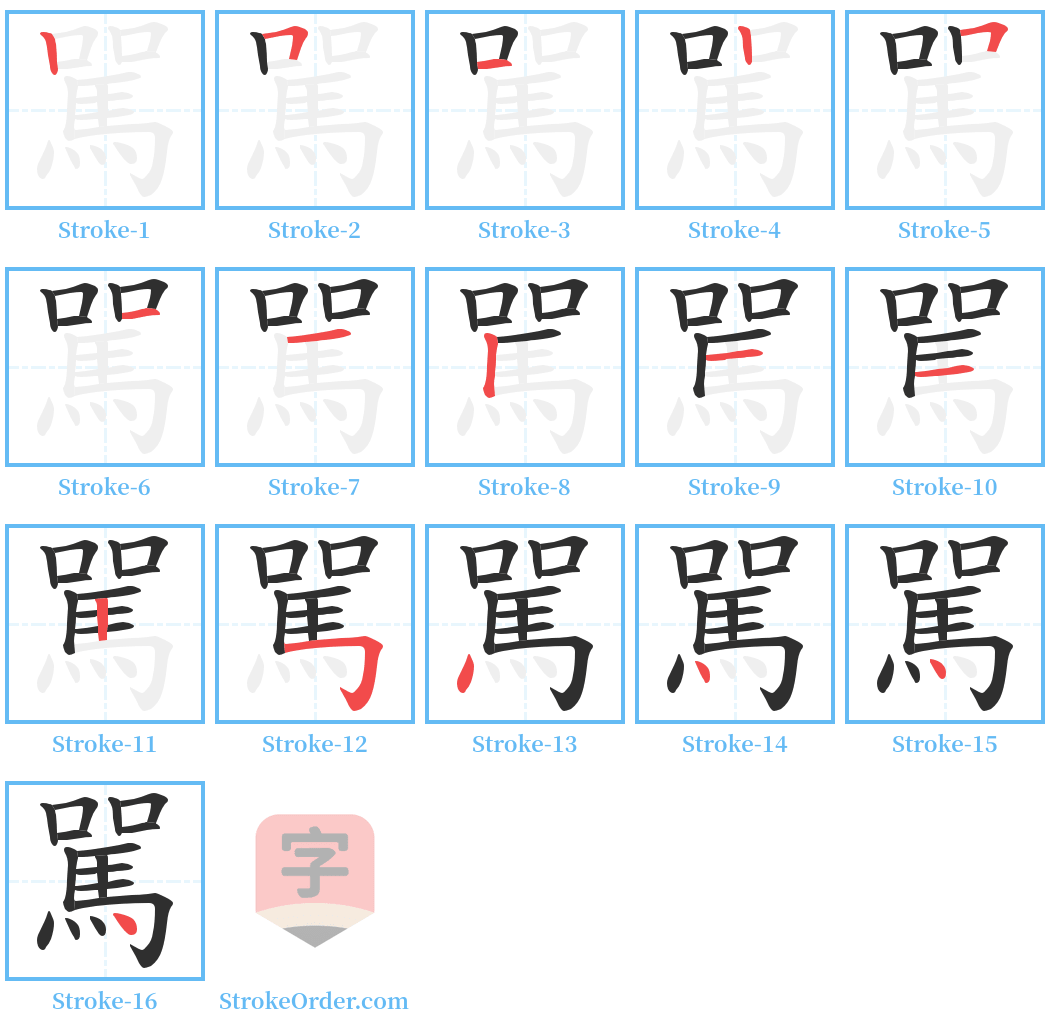 駡 Stroke Order Diagrams