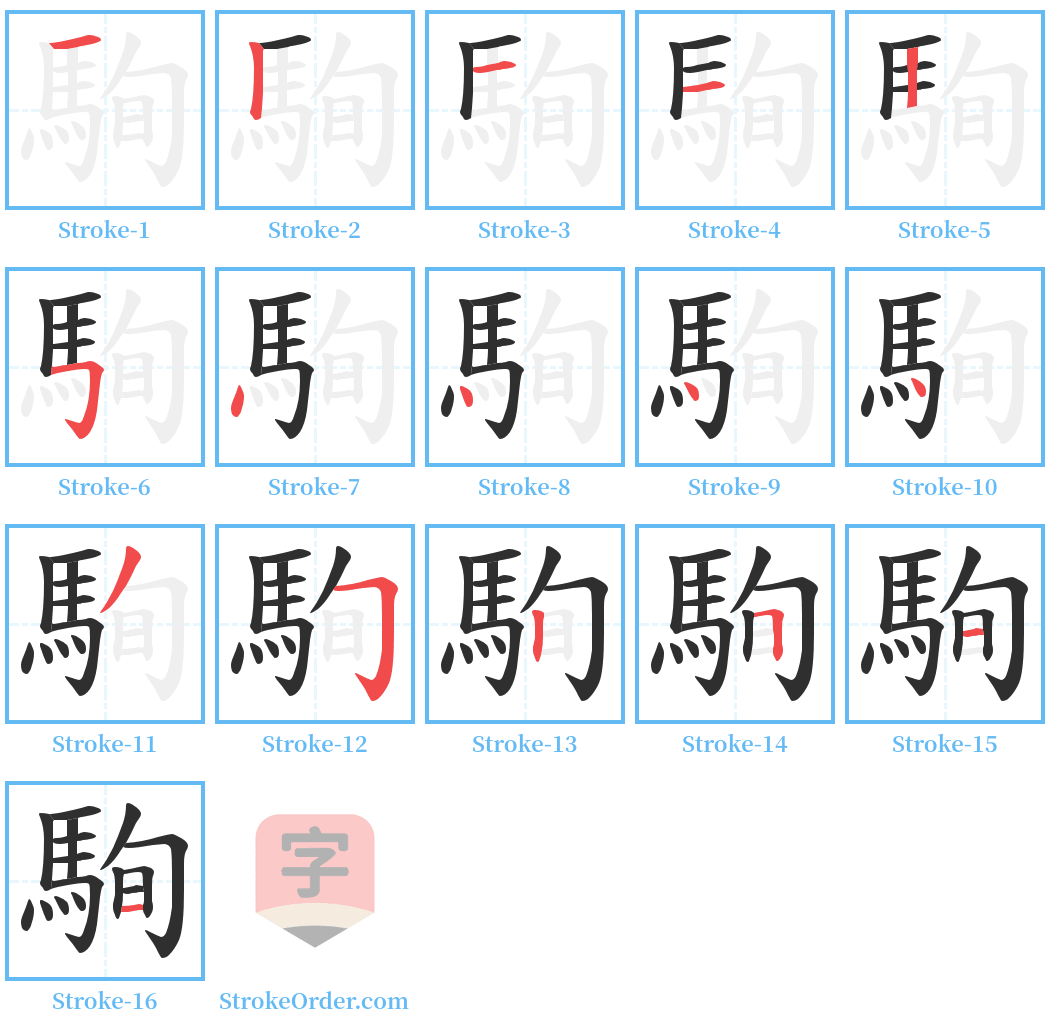 駨 Stroke Order Diagrams