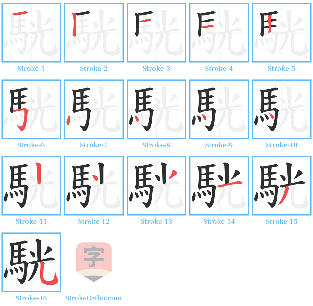 駫 Stroke Order Diagrams