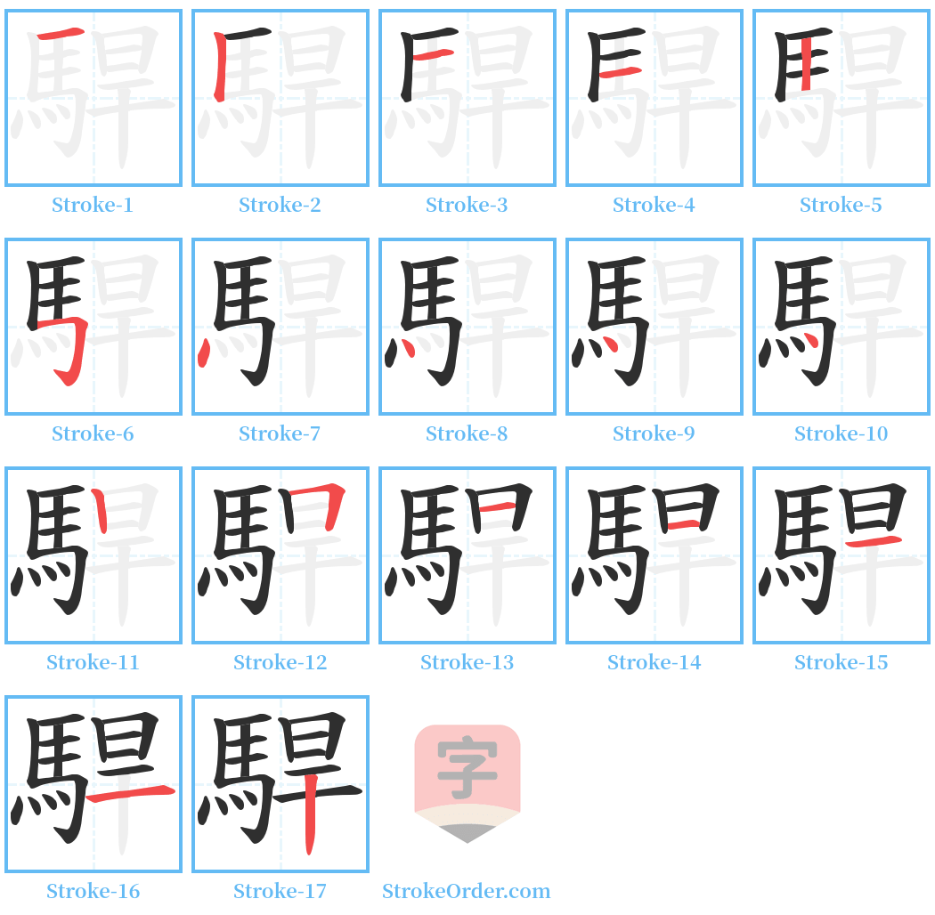 駻 Stroke Order Diagrams