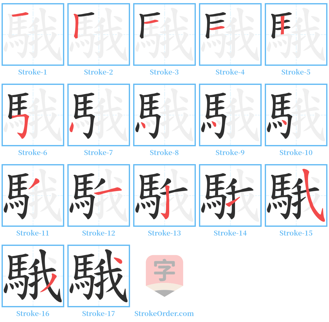 騀 Stroke Order Diagrams