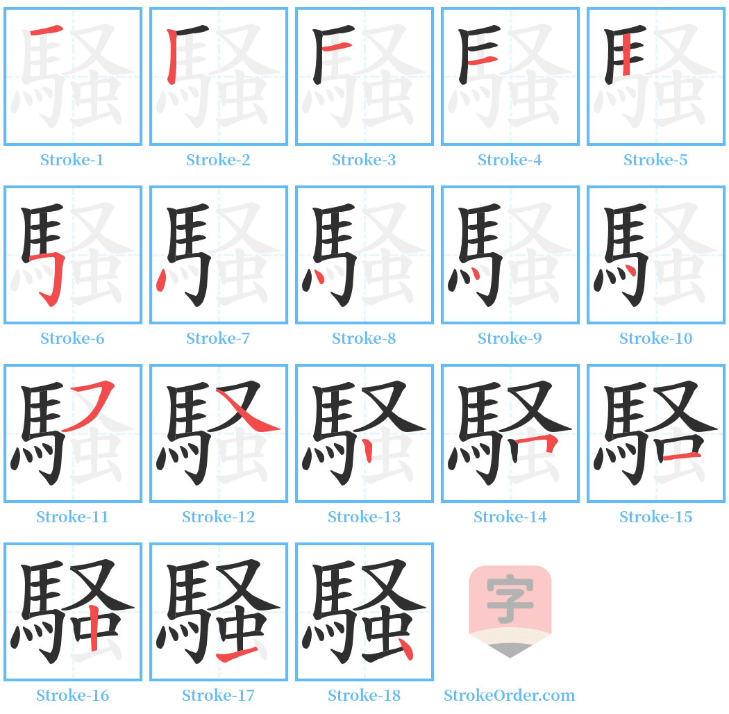 騒 Stroke Order Diagrams