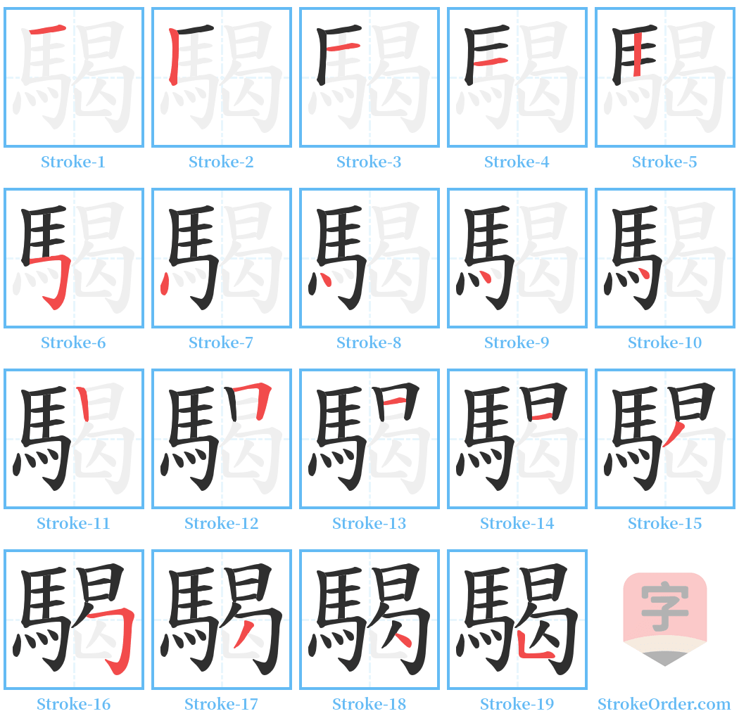 騔 Stroke Order Diagrams