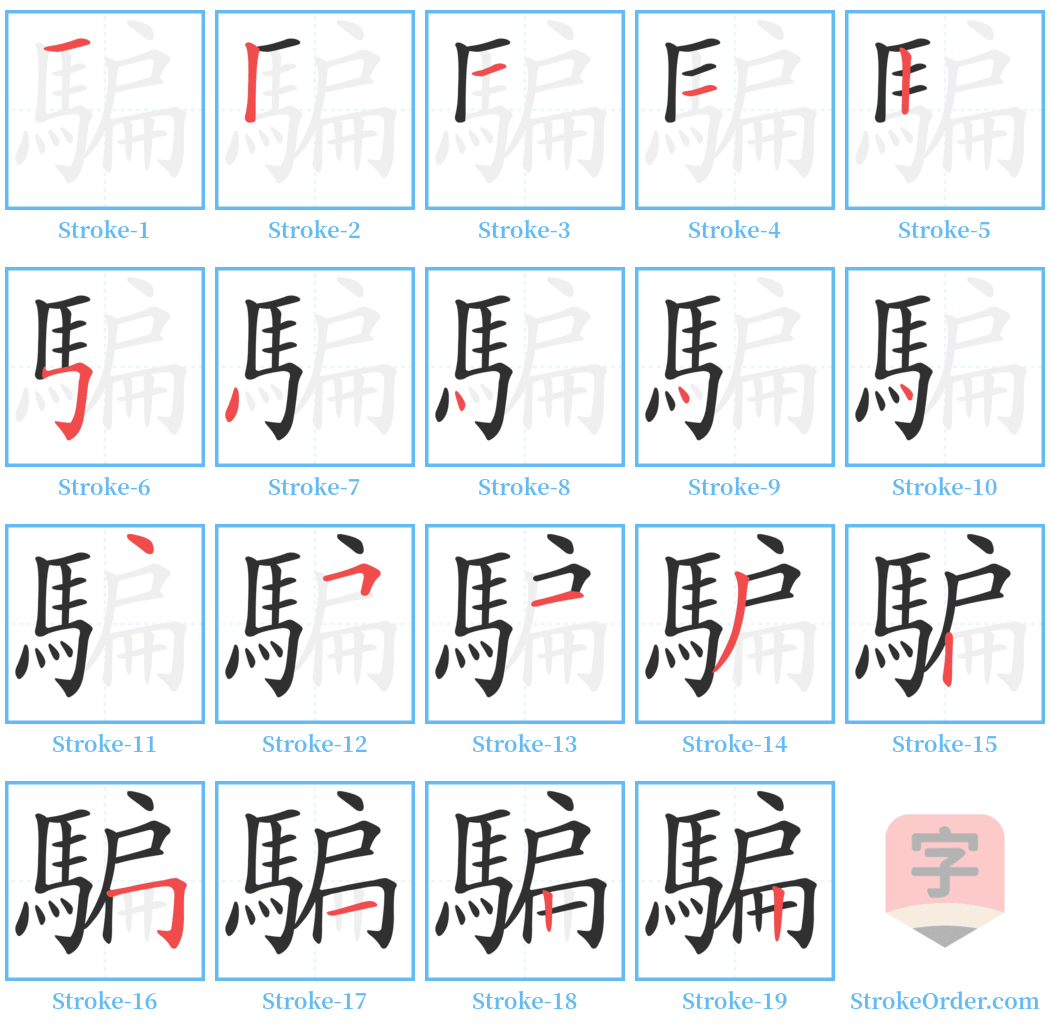 騙 Stroke Order Diagrams