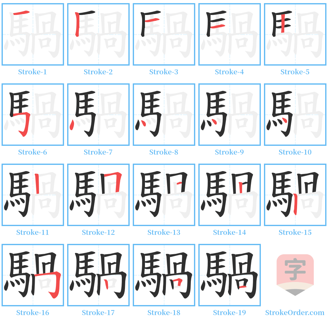 騧 Stroke Order Diagrams