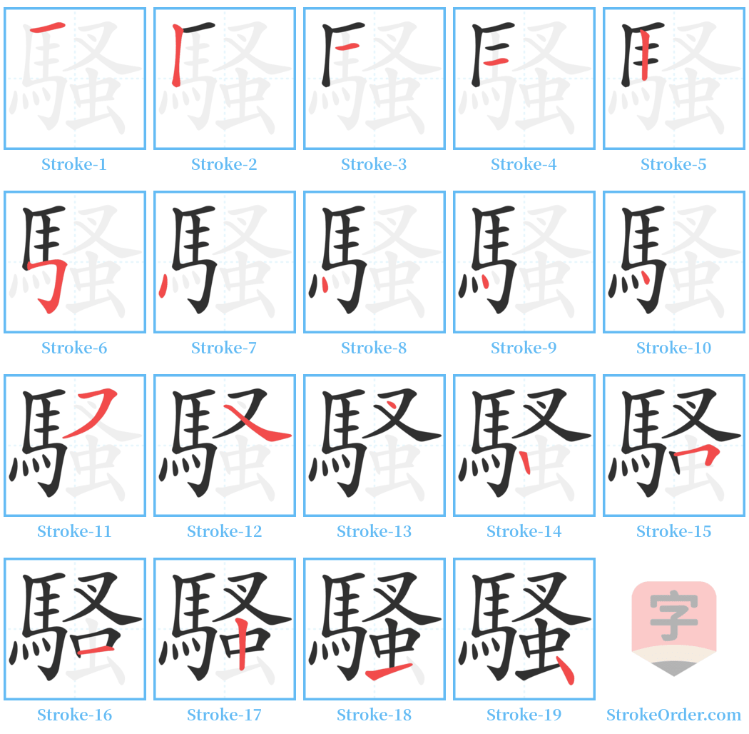 騷 Stroke Order Diagrams