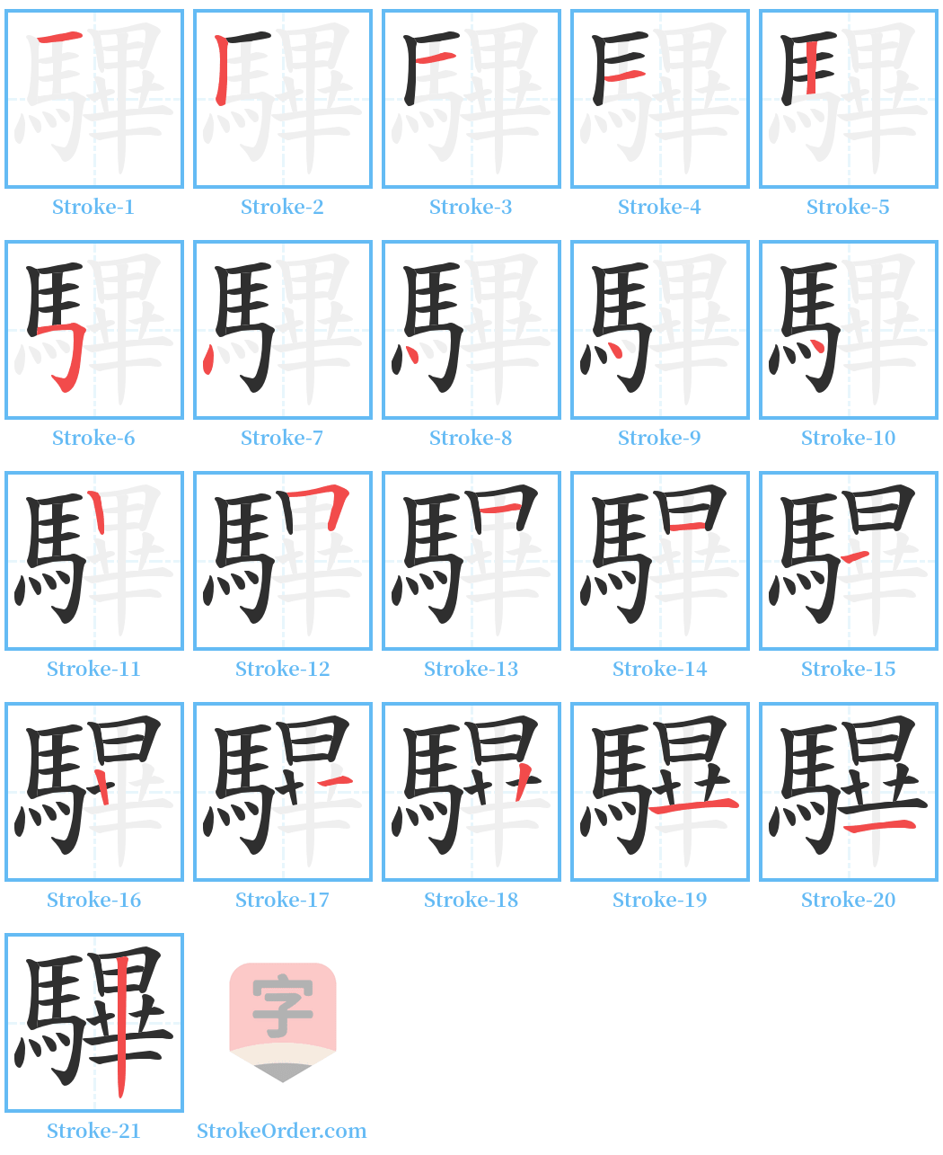 驆 Stroke Order Diagrams