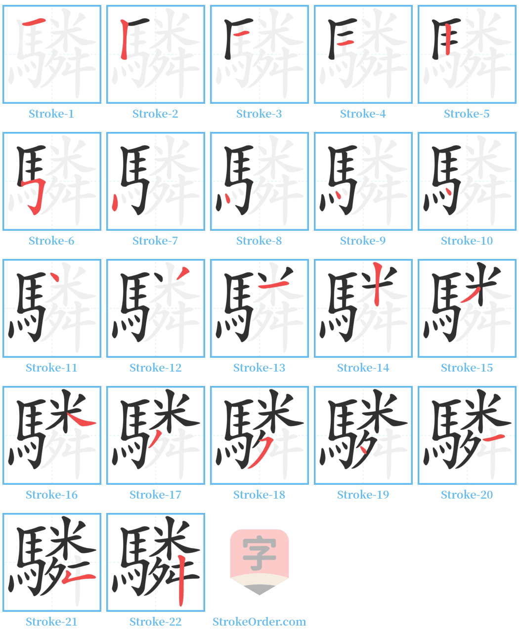 驎 Stroke Order Diagrams