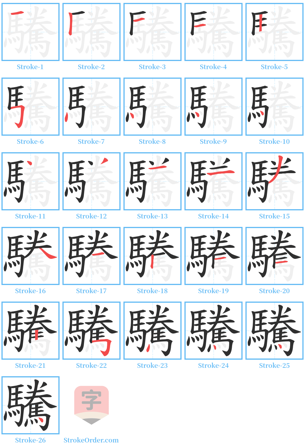 驣 Stroke Order Diagrams