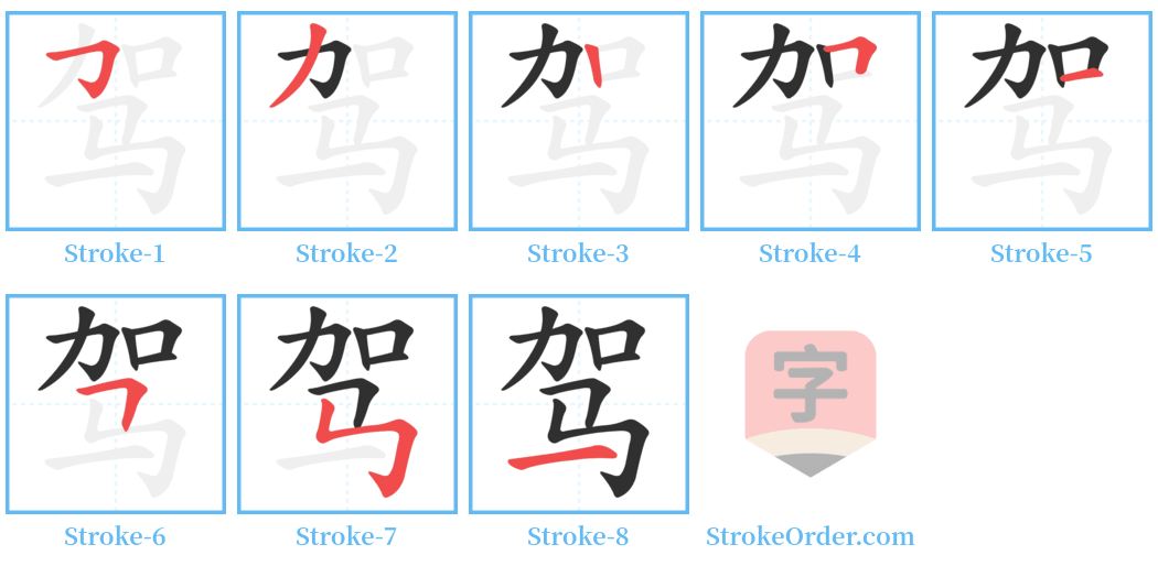 驾 Stroke Order Diagrams