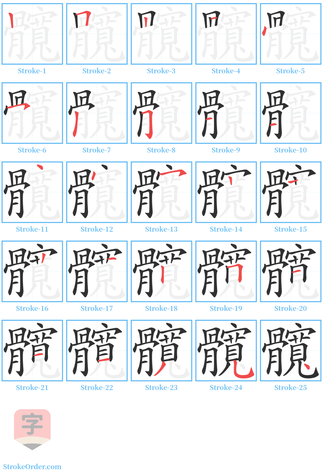 髖 Stroke Order Diagrams