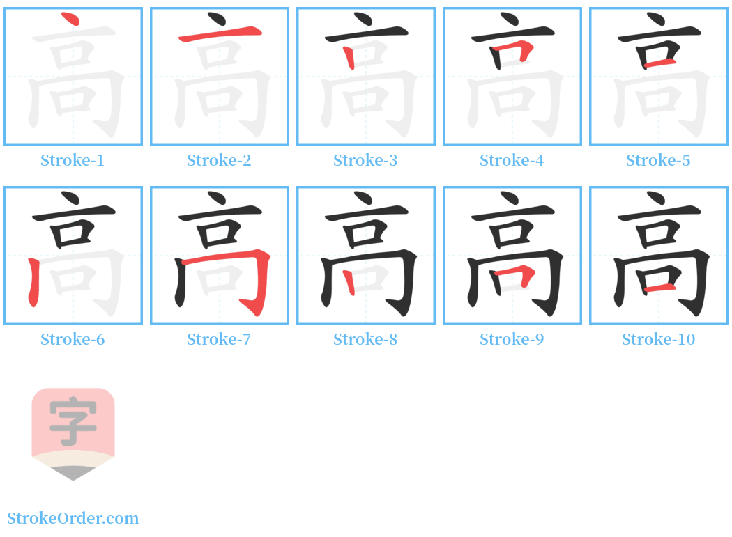 高 Stroke Order Diagrams