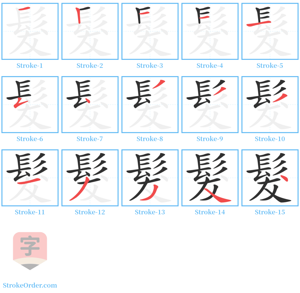 髮 Stroke Order Diagrams