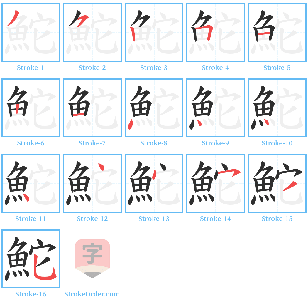 鮀 Stroke Order Diagrams