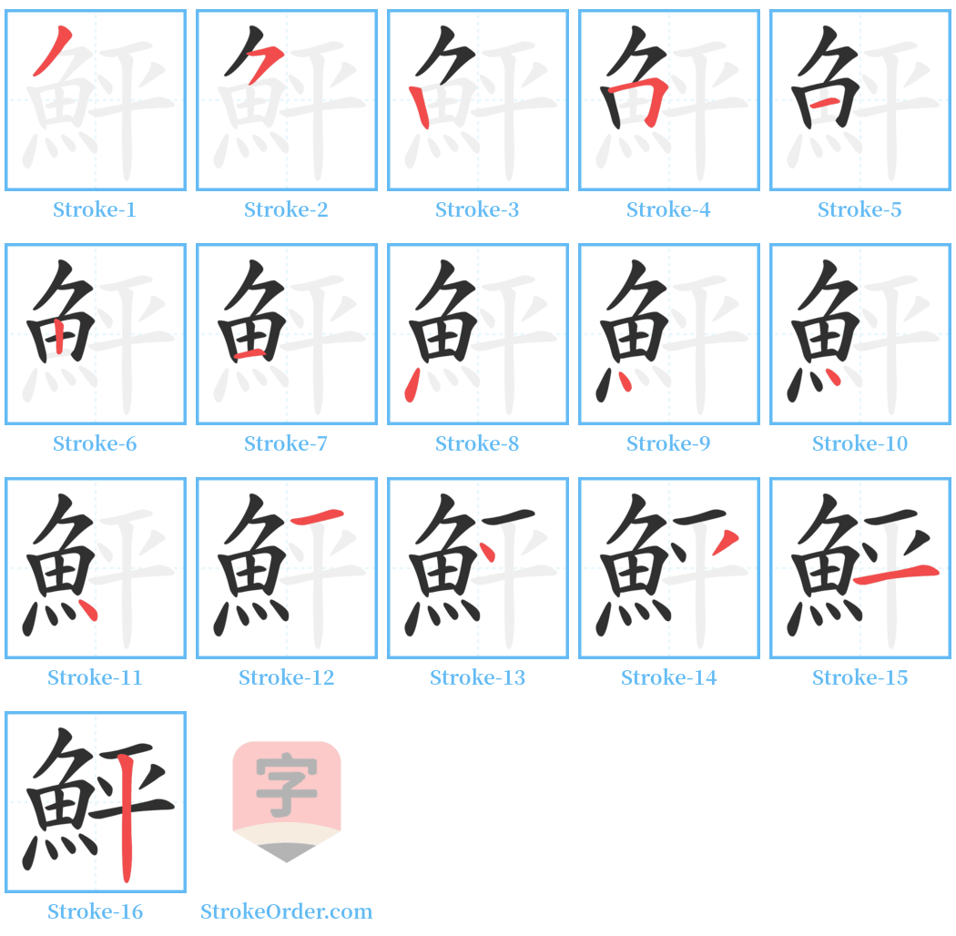 鮃 Stroke Order Diagrams