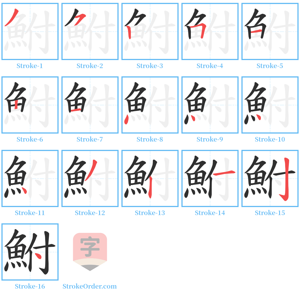 鮒 Stroke Order Diagrams