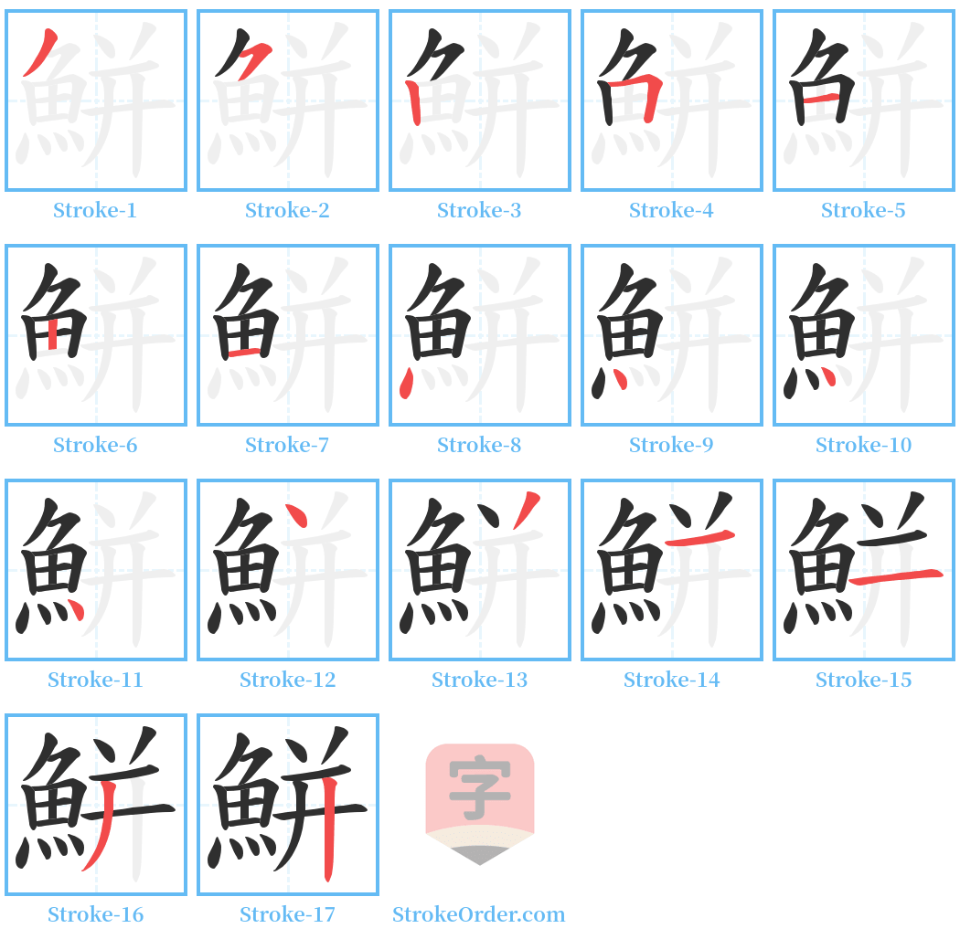 鮩 Stroke Order Diagrams