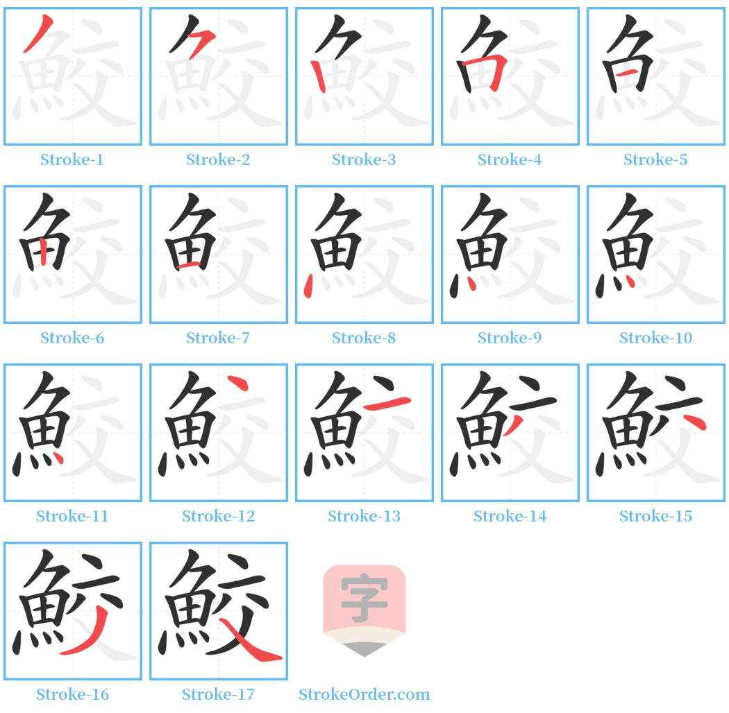 鮫 Stroke Order Diagrams