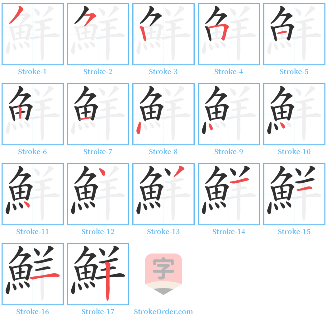 鮮 Stroke Order Diagrams