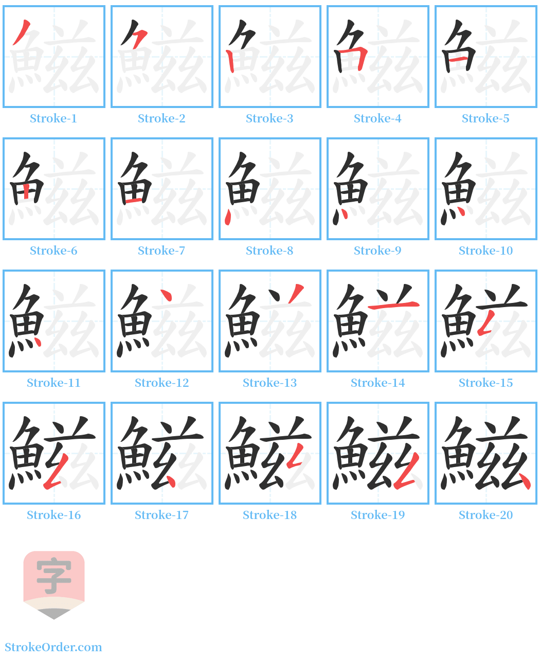 鰦 Stroke Order Diagrams