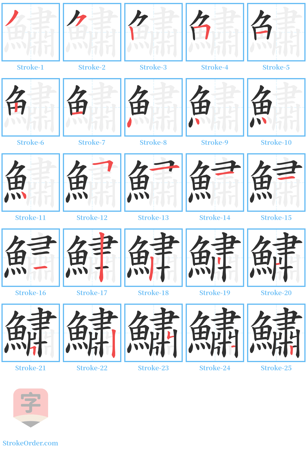 鱐 Stroke Order Diagrams