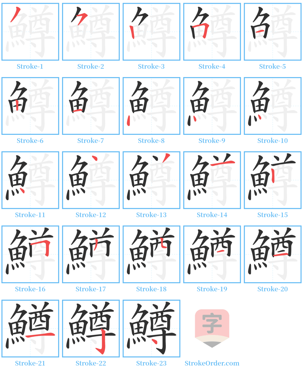 鱒 Stroke Order Diagrams