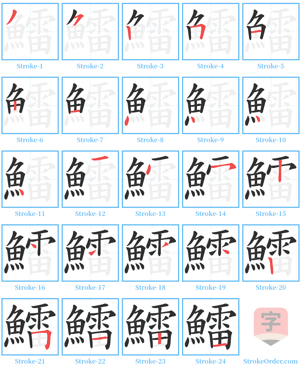 鱩 Stroke Order Diagrams