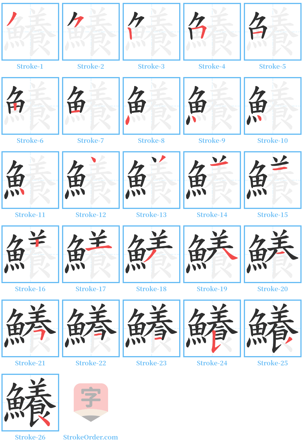 鱶 Stroke Order Diagrams