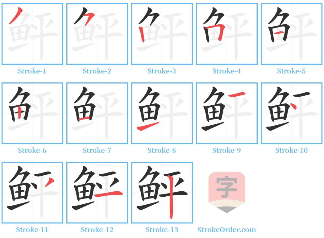 鲆 Stroke Order Diagrams