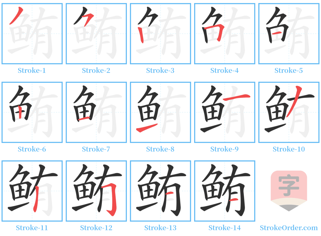 鲔 Stroke Order Diagrams