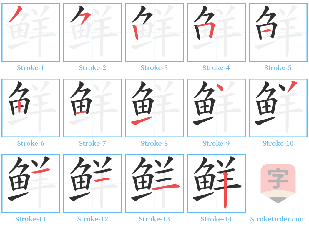 鲜 Stroke Order Diagrams