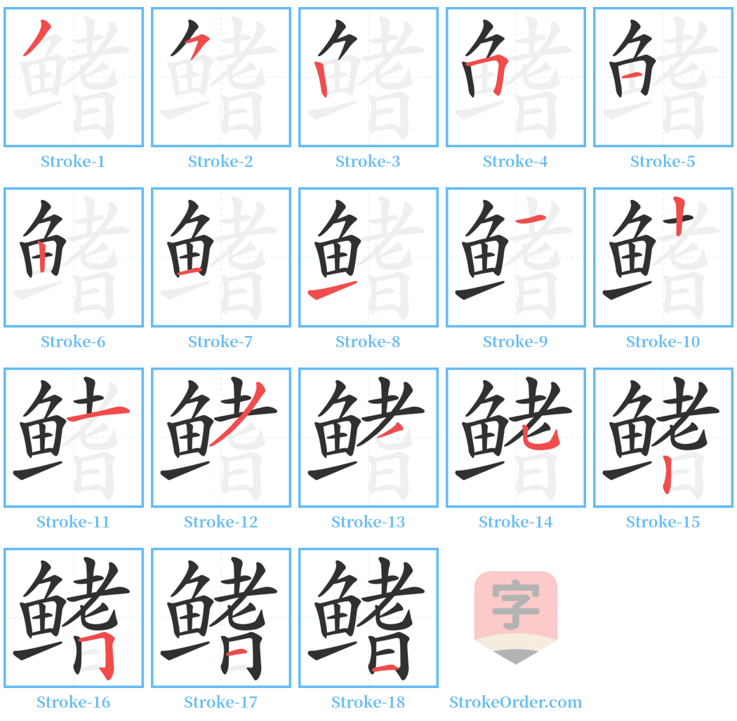 鳍 Stroke Order Diagrams