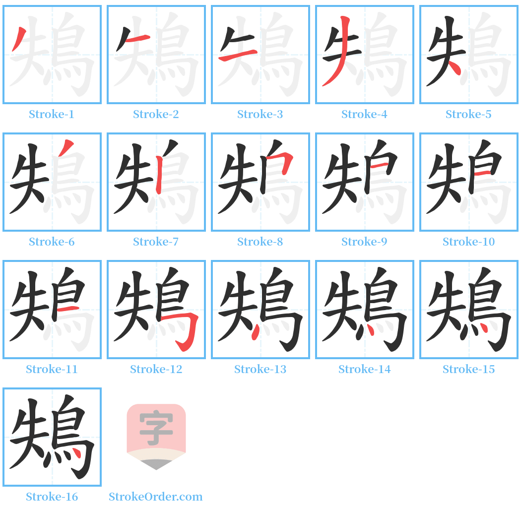 鴩 Stroke Order Diagrams