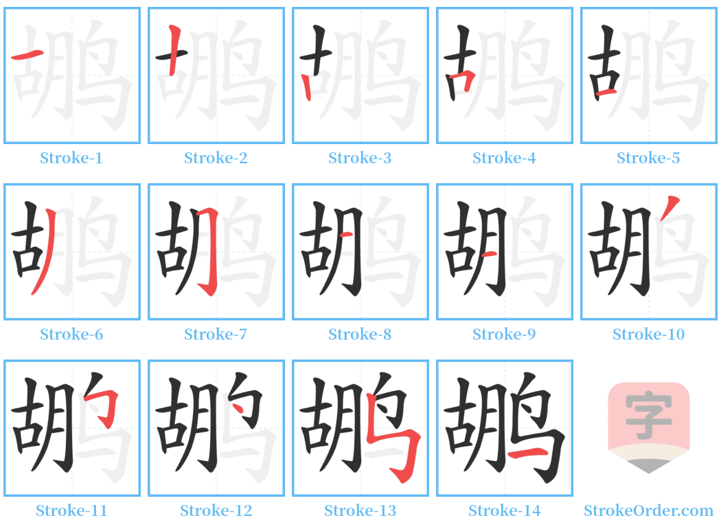 鹕 Stroke Order Diagrams