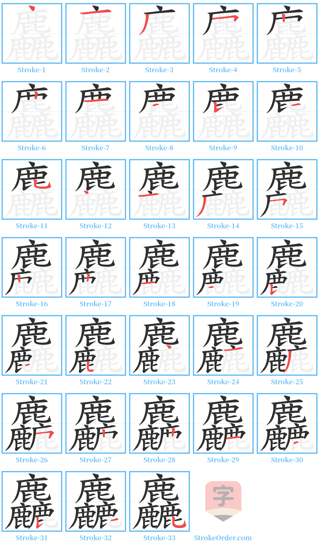 麤 Stroke Order Diagrams