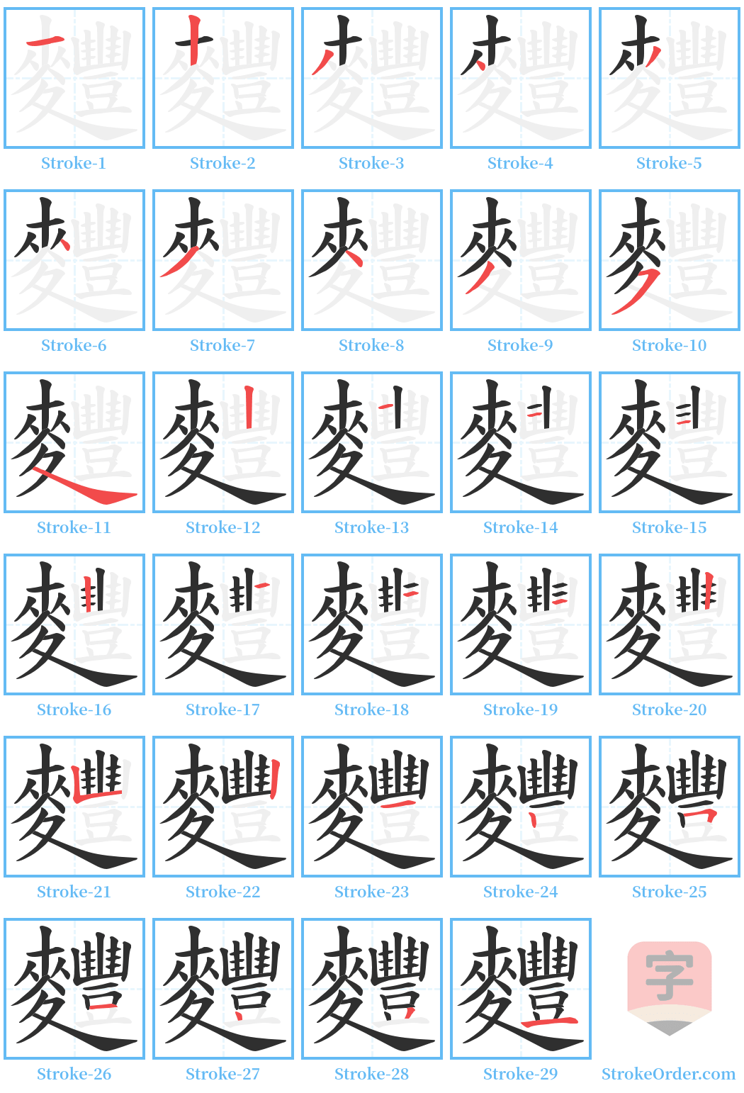 麷 Stroke Order Diagrams