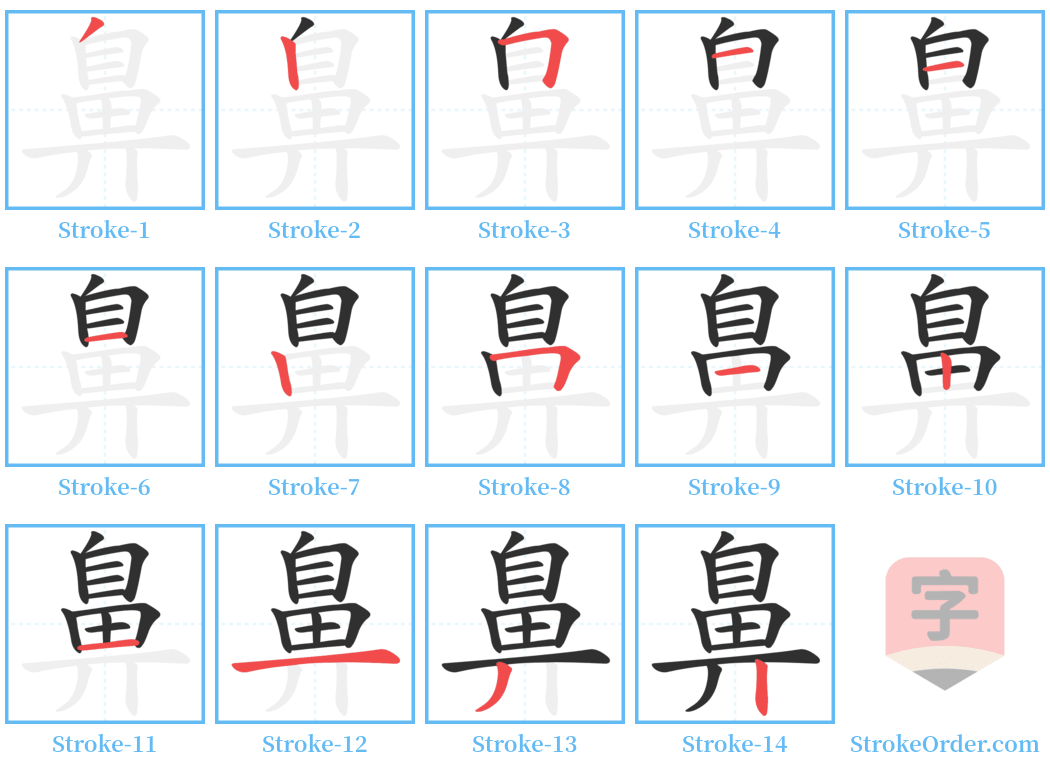 鼻 Stroke Order Diagrams